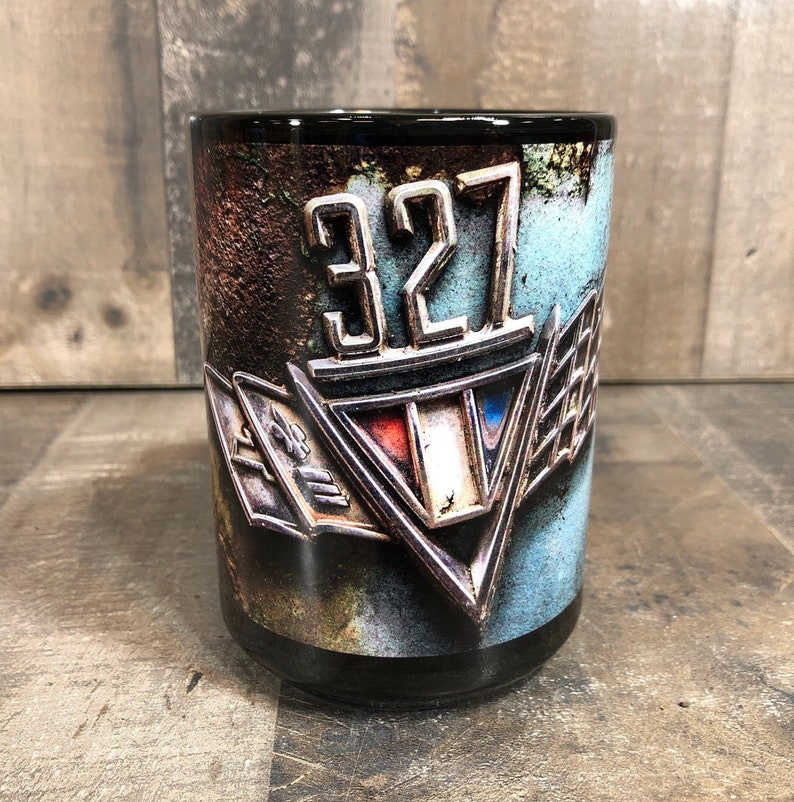 15oz Chevy 327 rusty photography Coffee Mug 15oz Cozy Old Classic Car Cup image 1