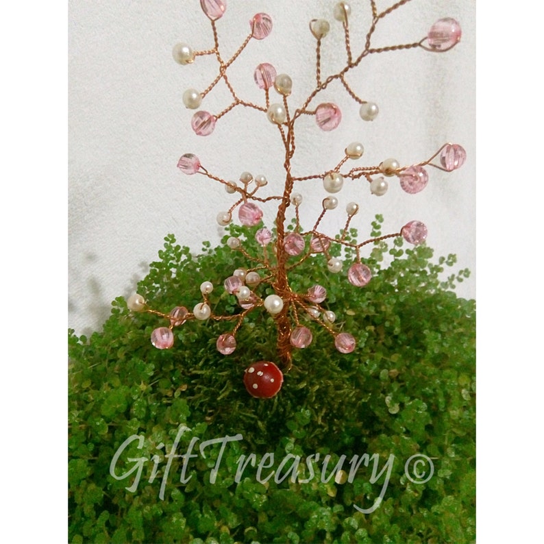 TRE1 Beaded Feng Shui Wire Tree Sculpture Bonsai Miniature Money Tree Statue Doll House Minimalist Home Decor