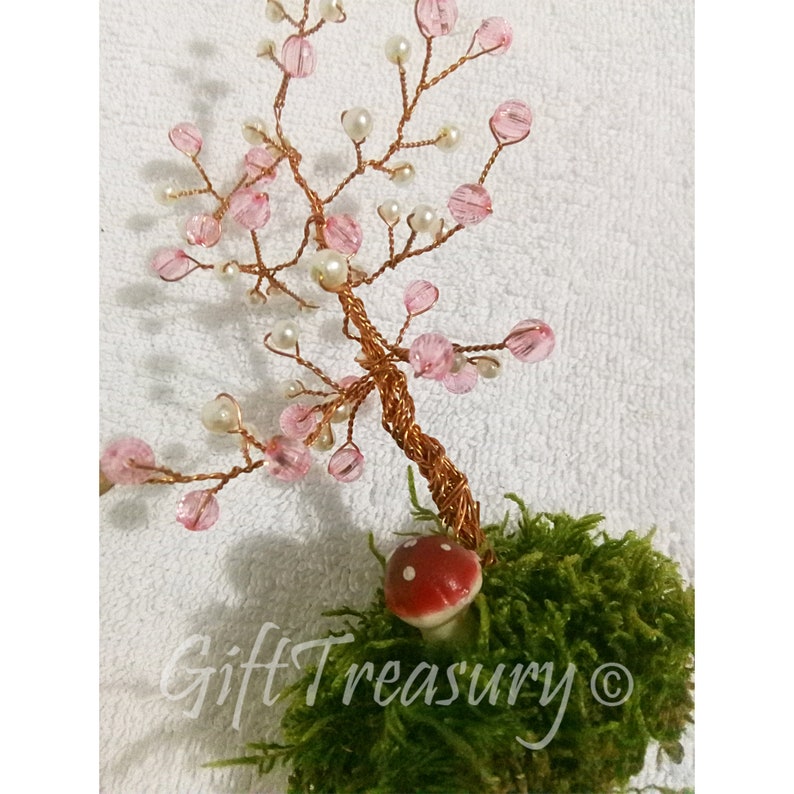 TRE1 Beaded Feng Shui Wire Tree Sculpture Bonsai Miniature Money Tree Statue Doll House Minimalist Home Decor