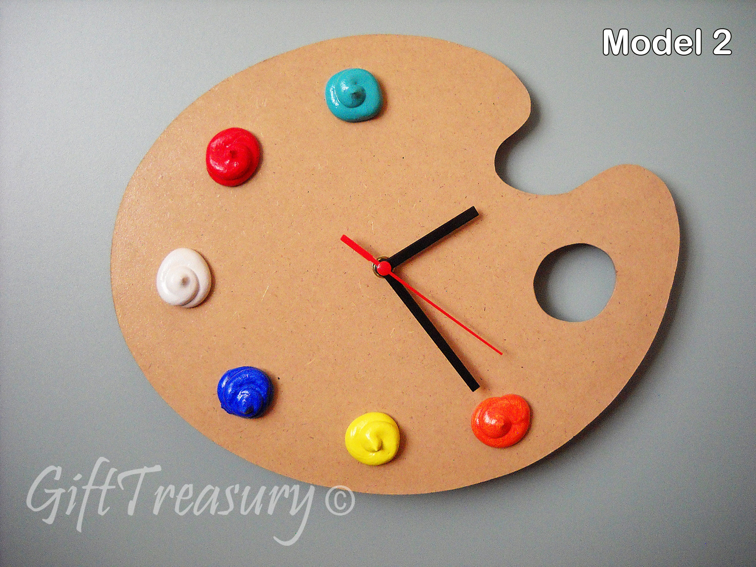 Wall Clock Artist Palette 3D Paint MDF Handmade Colorful Unique Art