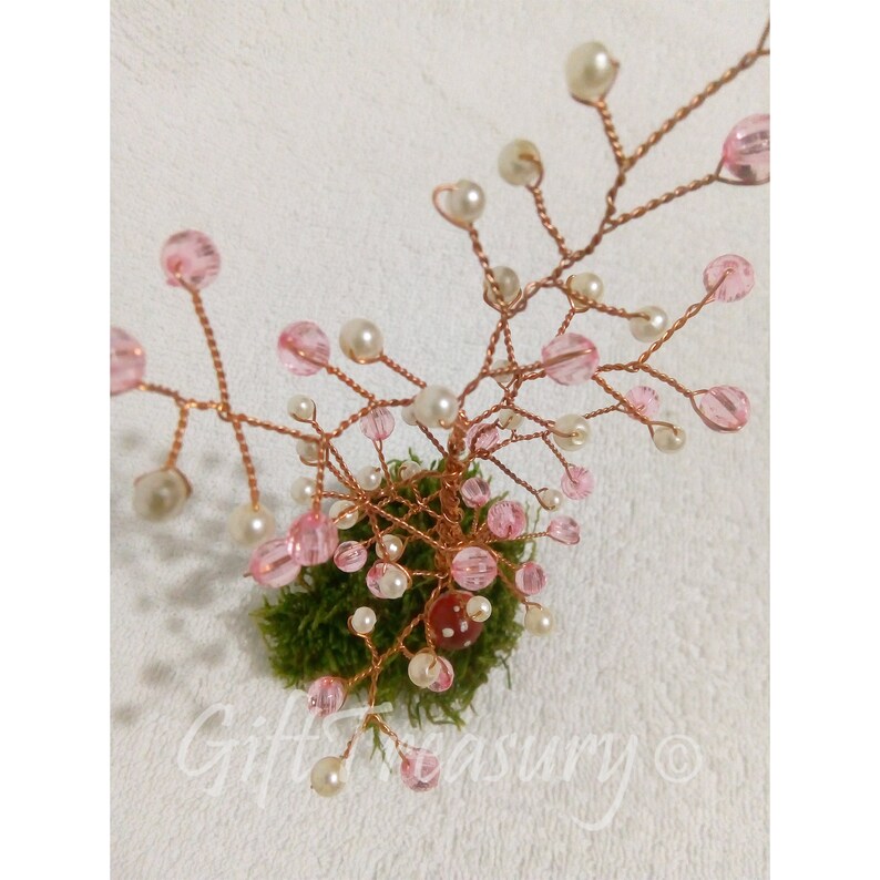 TRE1 Beaded Feng Shui Wire Tree Sculpture Bonsai Miniature Money Tree Statue Doll House Minimalist Home Decor