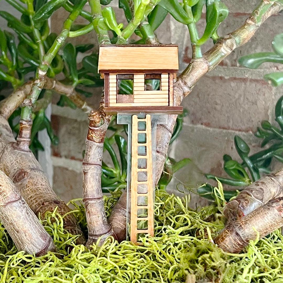 Mini Wooden Treehouse With Ladder , Plant Mini Treehouse, Miniature ...