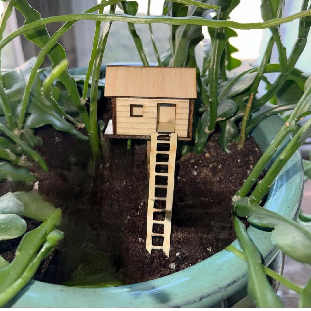 Mini Wooden Treehouse With Ladder , Plant Mini Treehouse, Miniature ...