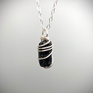 Black Tourmaline Sterling Silver Crystal Healing Pendant Necklace Grounding Protection Earth Element Stability  Fortitude Strength Stone