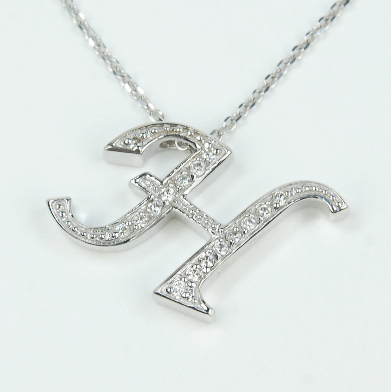 Beautiful Diamond Letter H Necklace 14K White Gold Etsy