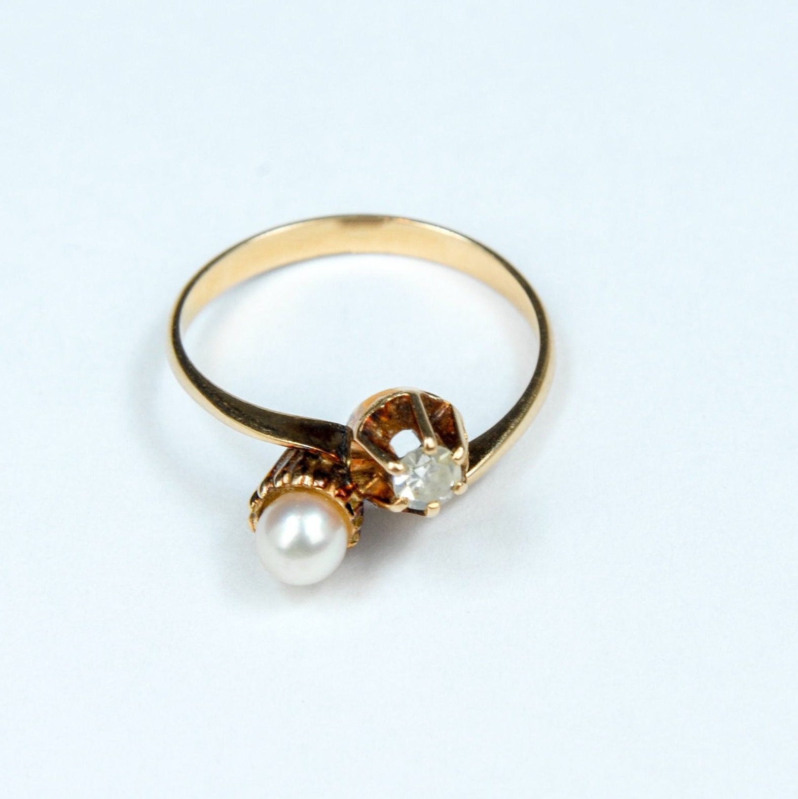 Vintage Estate Single Cut Diamond and Pearl Ring Size 6 - Etsy