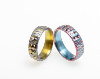 Access Code. Titanium Textured Ring. Hypoallergenic. Welding. Anodizing. Made in Finland.