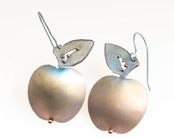 Titanium Dangle Earrings - Apple Earrings - Hypoallergenic Titanium Jewelry - Made in Finland