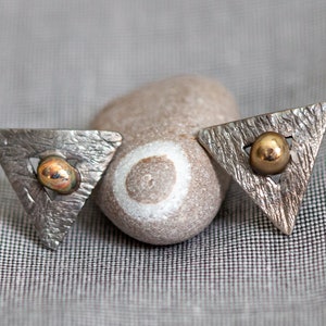 Triangles and Spheres Titanium Stud Earrings. Geometric Stud Non Allergenic Textured Earrings, Made in Finland