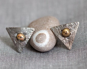 Triangles and Spheres Titanium Stud Earrings. Geometric Stud Non Allergenic Textured Earrings, Made in Finland