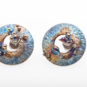 Circles and Spheres. Titanium Stud Earrings. Welding and Colored Pure Titanium Hypoallergenic Nickel Free Made in Finland