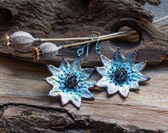 Magic Flower - Titanium Statement Earrings - Big Dangle Passion Flower Earrings - Allergy Free - Design from Finland