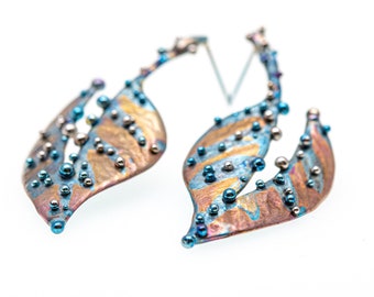 Titanium Hypoallergenic Earrings. Floral Statement Earrings. Magic Fruit Leaf. Implant Grade Titanium Earrings. Handcrafted in Finland