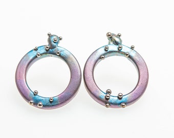 Titanium Circle Studs. Hypoallergenic. Bio compatible. Anodizing and Welding. Unique piece. Handcrafted in Finland