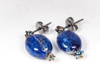 Deep Blue - Lapis Lazuli - Titanium Stud Earrings -  Design from Finland