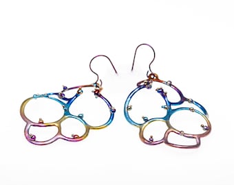 Soap Bubbles - Titanium Dangle  Earrings - Iridescent Rainbow Earrings  - Design from Finland