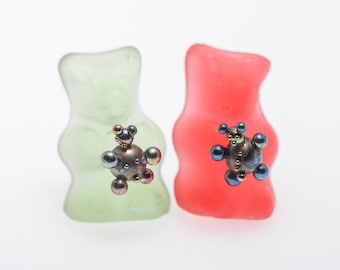 Teddy Bear, Titanium 16G Labret Stud, Cartilage Piercing, Conch Flat Back Barbell, Tragus stud, Hypoallergenic, Handwork, Art Welding