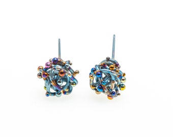 Titanium Grade 1  Wire Earrings. Cosmic Waves. Art Welding. Unique Piece. Unusual Design. Contemporary jewelry. Handcrafted in Finland