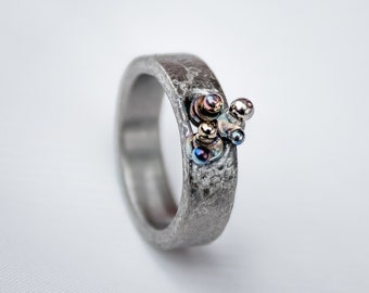 Five Precepts. Titanium. Welded ring Textured Ring Pure Titanium Unusual Jewelry Hypoallergenic Titanium Made in Finland