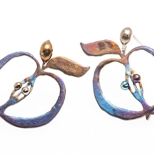 Magic Fruits Cut Apple Titanium Stud Welded Titanium Colored Pure Titanium Hypoallergenic Nickel Free Earrings Made in Finland