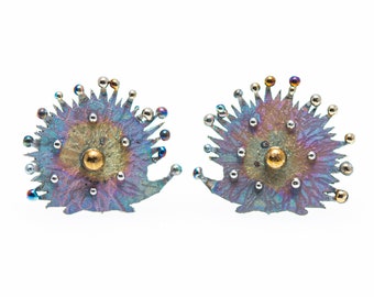 Hedgehogs. Welded Titanium Earrings. Unusual Stud. Hypoallergenic. Biocompatible Pure Titanium. Made in Finland. 2020