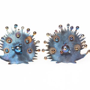 Hedgehogs Welded Titanium Earrings Unusual Stud Hypoallergenic Pure Titanium Made in Finland 2019