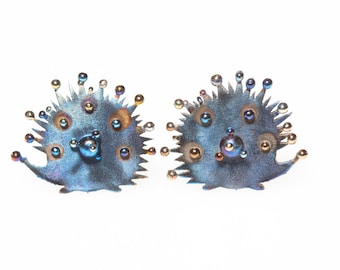 Hedgehogs Welded Titanium Earrings Unusual Stud Hypoallergenic Pure Titanium Made in Finland 2019