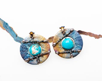 Titanium Stud Earrings with Turquoise Bead - Himalayan Healing Turquoise & Allergy Free Titanium - Design from Finland