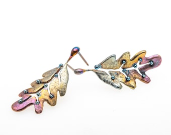 Titanium Stud Earrings - Cute Oak Leaf Earrings - Hypoallergenic Jewelry for Sensitive Skin - Design from Finland