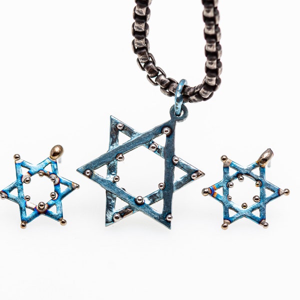 Star of David. Jewelry set. Titanium Geometrical Studs and Pendant. Jewish jewelry, Hypoallergenic. Handcrafted in Finland