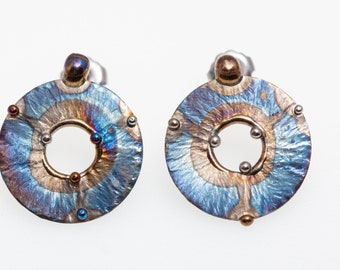 Circles and Spheres. Titanium Stud Earrings. Welding and Colored Pure Titanium Hypoallergenic Nickel Free Made in Finland