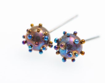 Titanium Stud Earrings, Planets and Satellites,  6mm Studs Ball, Titanium Post Earrings, Hypoallergenic, Biocompatible, Made In Finland