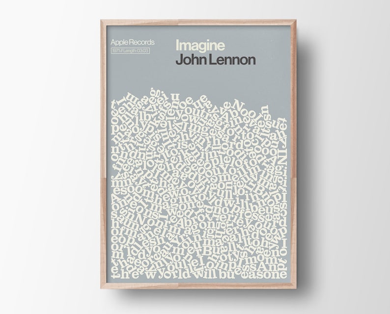 John Lennon Print, Song Lyric Poster, Imagine, John Lennon Art, Minimalist Music Art image 1