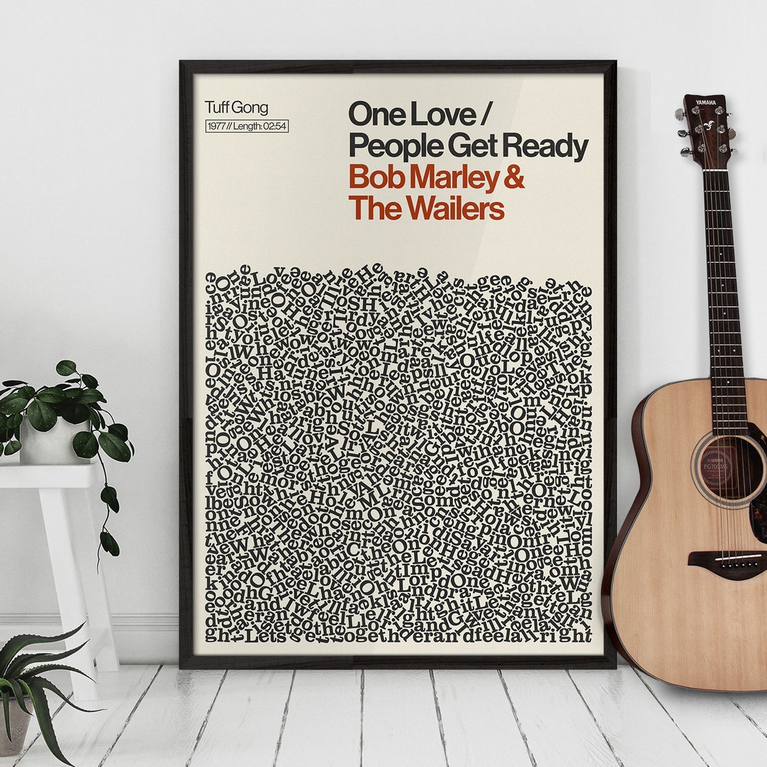 Bob Marley Print, One Love, Song Lyrics Poster, Reggae Song, Word Art Unique Gift, Music Print