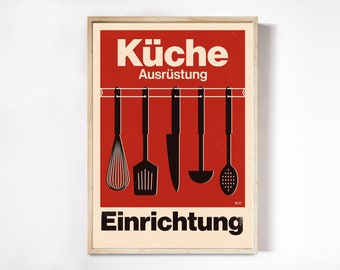 Kitchen Poster, Foodie Gift, Cooking Art Print, Mid-Century Art, Type Print