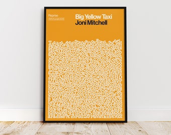 Joni Mitchell Poster, Big Yellow Taxi Print, Unique Lyric print, Song Lyric Poster, Folk Music Poster