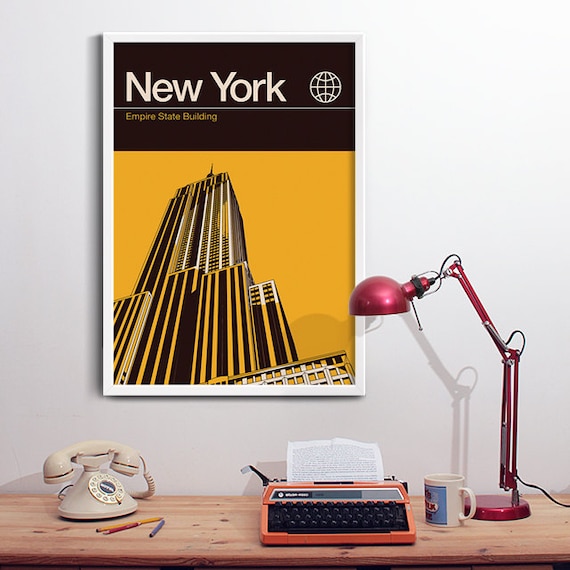 New York Print, Travel Poster, Empire State Building. Modern Graphic, Minimalist Wall Art, Architecture