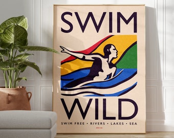 Wild Swimming Print | Swimming Gift for Open Water Swimmer | Sea Swimming Poster | Nature Lover Print