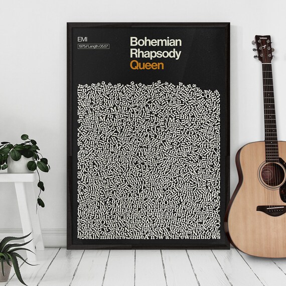 Bohemian Rhapsody Song Lyric Print Queen Music Poster Etsy
