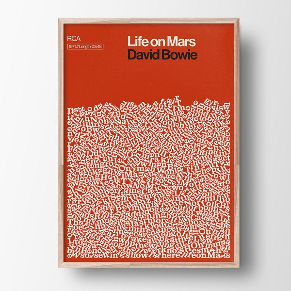 David Bowie poster, Life on Mars print, Song Lyric Poster, Minimalist, Typography poster, Gift for Bowie Fan