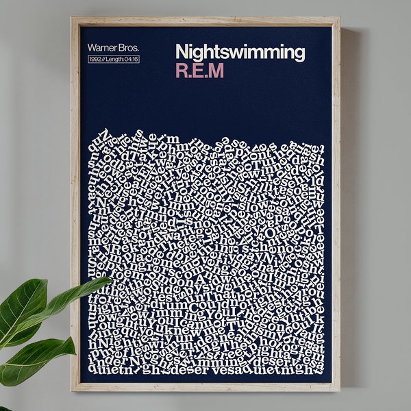 REM Poster, Nightswimming, Song lyrics Print, Unique Gift for REM music fans, Michael Stipe Print.