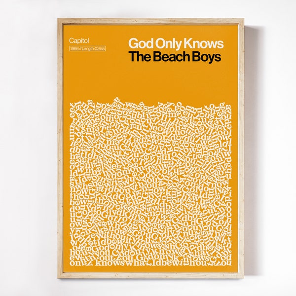 God Only Knows poster, The Beach Boys print, Song Lyric Poster, Gift for music lover, Pet Sounds print