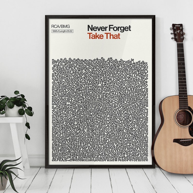 Take That Print Never Forget Poster Song Lyrics Wall Decor Etsy