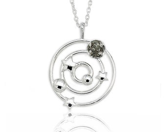 Meteorite Solar System Pendant in Sterling Silver