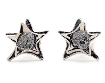 Meteorite Star Earrings in Sterling Silver