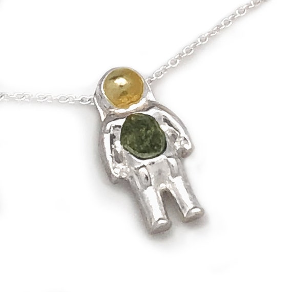 Moldavite Astronaut Space Necklace Sterling Silver 