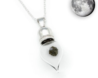 Sterling Silver REAL Moon Dust Necklace - Tear Shape - Moon Dust Pendant - Meteorite Necklace - Meteorite Pendant