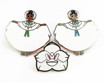 SECONDS SALE - Enamel Pin Seconds - Enamel Pins Sales - Flower Dove Lapel Pin - Cute Pins - Pollera Girl Pins - Panama Pollera Dress