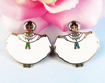 White Pollera Girl Enamel Pin - Panama Pollera - Hard Enamel Pin - Cute Girl Pin - Cute Enamel Pin - Panamanian Pollera - Kawaii Pin