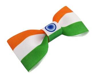 India Flag Hair Bow – Indian Girl Hair Accessories – Great Gifts For Baby and Toddler Girls – Hair Clip For Her